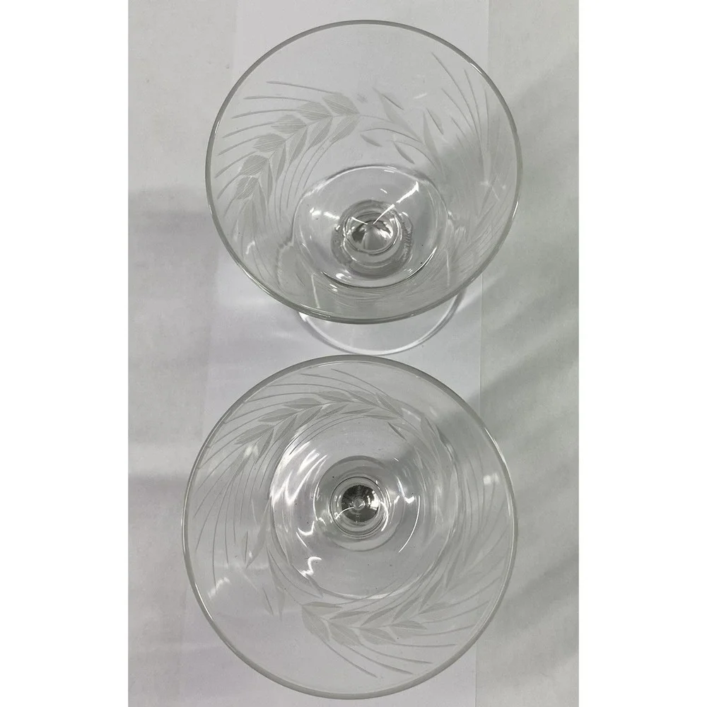 2 Vintage Libbey Cocktail Glasses Etched Wheat‎ Pattern Sipper 3.74